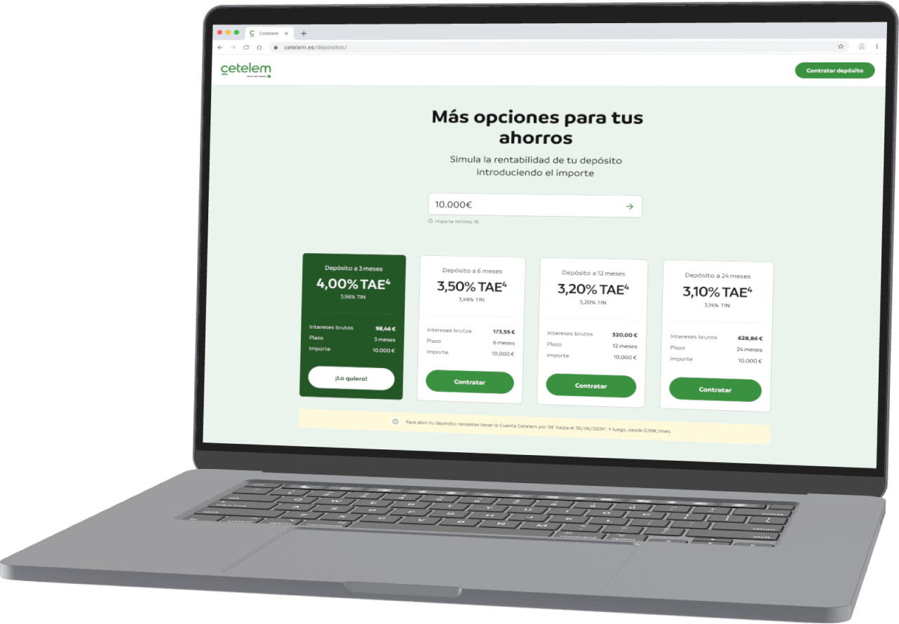 Deposit simulator view in a laptop